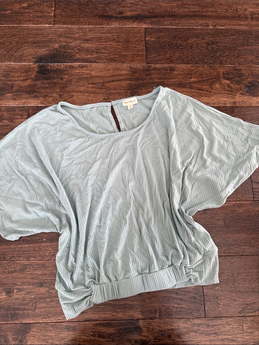 Hem & Thread Sage Green Ribbed Dolman Short Sleeve Top